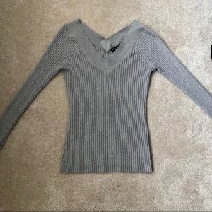 Gorgeous Silver Off Shoulder RIbbed Sweater